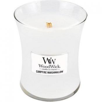 WoodWick 92336 - Fuego de campamento Malvavisco Vela aromática en tarro Medio color Blanco