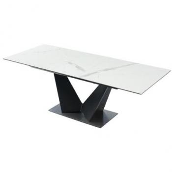 Mesa de Comedor Extensible OLETIA para 6 a 8 Comensales - Cerámica y Metal con Efecto Mármol Blanco y Negro - Pascal MORABITO