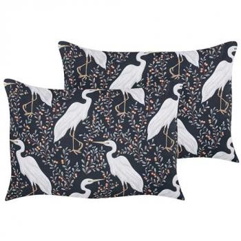 Set de 2 cojines de jardín negros de poliéster con motivo de pájaros, 40 x 60 cm, decoración moderna y resistente al agua