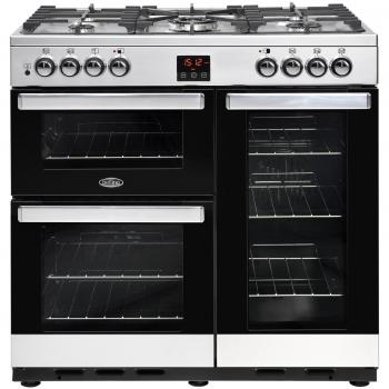 Cocina Mixta Belling Cookcentre 90cm Inox - 175L, 5 Fuegos, Doble Combustible A/A
