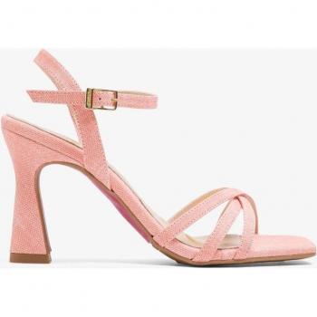 Sandalias de tacón de mujer en rosa de textil