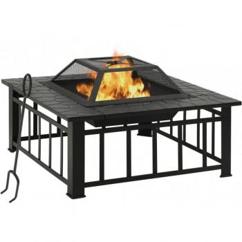 vidaXL Garden Fire Pit with Poker 81x81x47 cm XXL Steel