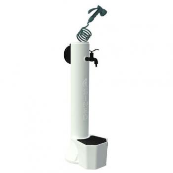 Fontana de Jardín Blanca con Cubo y Manguera Flexible, Incluye Grilla para Recogida de Agua y Pistola