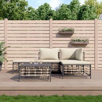 vidaXL 5-Piece Anthracite Poly Rattan Garden Lounge Set with Cushions
