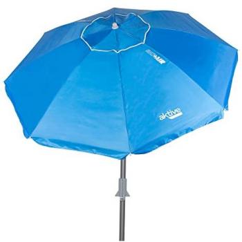 Sombrilla de Playa Antiviento Aktive 200 cm/220 cm, Azul, Octogonal, Poliéster con Protección UV50 y Revestimiento Plateado, Mástil Inclinable Ø28/32 mm, Ventil