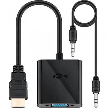 HDMI to VGA Adapter with 3.5mm Stereo Audio, 15cm Black