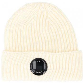 C.P. Company White Ribbed Wool Beanie Hat - One Size for Men