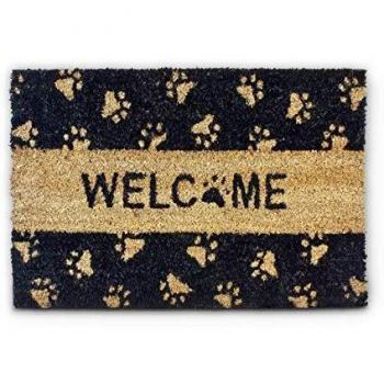 Relaxdays Felpudo Coco, Zarpas, 40x60 cm, Alfombrilla Entrada Casa, Exterior e Interior, Base Antideslizante PVC, Negro, Vinilo, 1 Unidad