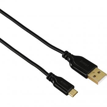 Cable USB Micro-USB 0,75 m, vergoldado y antitorsión, negro