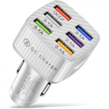 Cargador de coche USB de 6 puertos 15A, adaptador de carga rápida para iPhone, Xiaomi, Samsung y Tablets