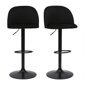 Set de 2 taburetes de cocina ajustables de terciopelo negro y metal negro celeste