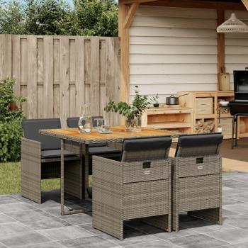 5 Piece Grey Poly Rattan Garden Dining Set with Cushions
