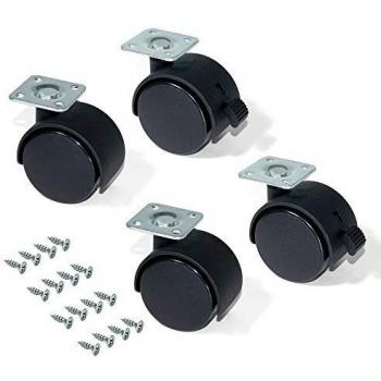 EMUCA Ruedas para Muebles, Kit de 4 Ruedas giratorias gemelas Negras con Placa de Montaje, Ø 50mm