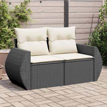 Black Poly Rattan 2-Seater Garden Sofa with Cushions