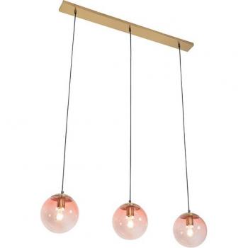 Lámpara colgante Art Déco de latón y vidrio rosa con 3 luces, dimensiones 100 x 20 x 143 cm - PALLON Mezzi