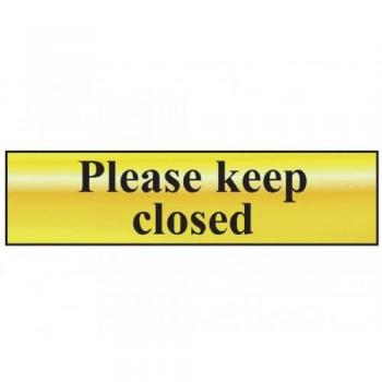 Please Keep Closed Sign - Self-Adhesive PVC - Polished Gold Effect - 200mm x 50mm