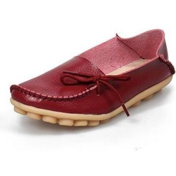 Lucksender - Mocasines de Piel para mujer, color Rojo, talla 38 EU