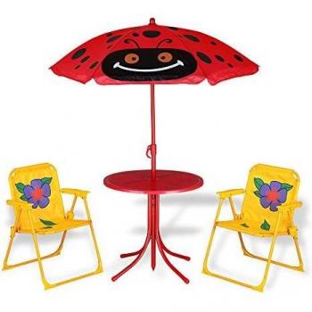 Conjunto de mesa y sillas para niños Escarabajo con sombrilla, incluye protección UV, apto para uso exterior e interior
