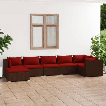 7-Piece Brown Poly Rattan Garden Lounge Set with Cushions