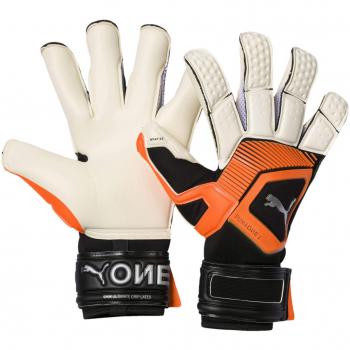 Puma One Grip 1 Hybrid Pro Goalkeeper Gloves, Unisex Adulto, White/Shocking Orange/Black/Silver, 10