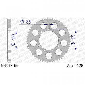 Corona de Aluminio AFAM 428 - 56 Dientes - 230 mm para Moto Beta RR (02-05) / Caballero