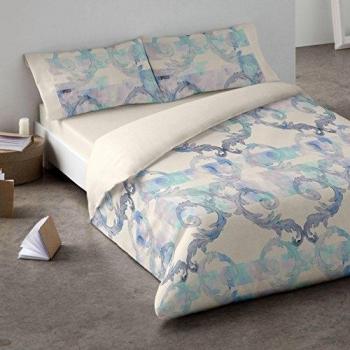 Burrito Blanco Juego de Funda Nórdica 351 Estampada con Formas Ornamentales Acuareladas para Cama de Matrimonio de 150x190 cm hasta 150x200 cm, Azul y Rosa