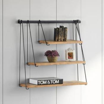 Estantería de Pared Åmli 3 Niveles Metal/Aglomerado 67x26x63cm - Negro/Efecto Madera