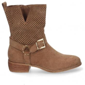 Botines planos cómodos calado en caña mujer color camel A-3016