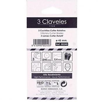 3 Claveles Set de 3 Cuchillas para cúter rotativo, Acero, Gris, 14.58x6.58x0.58000000000000007 cm