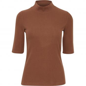 Fransa Women's Regular Fit Henley T-Shirt in Carafe Brown