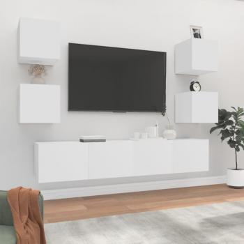 Set de muebles para TV 6 piezas madera contrachapada blanco 80x30x30 cm