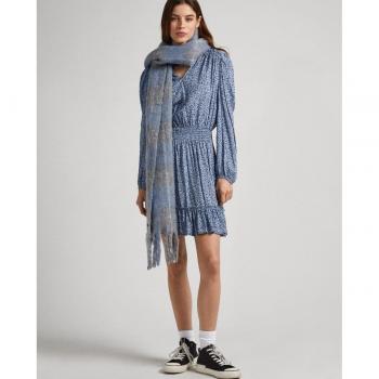 Vestido corto azul con cintura fruncida y estampado floral de Pepe Jeans - Modelo Jara
