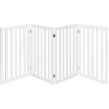 Costway Cerca de Madera Plegable para Mascotas con 4 Paneles, Valla Giratoria a 360°, Barrera Expandible para Puerta, Pasillo y Escalera, Color Blanco, incluye Almohadillas Ant