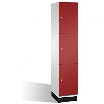 Armario de compartimentos bajo llave Cambio C+P, 3 secciones, acero, color gris claro y rojo rubí, 400 mm de ancho