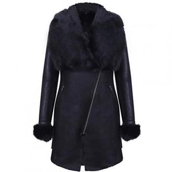 Infinity Leather Women's Black Merino Shearling Coat with Toscana Collar - Size 16 UK / EU 44
