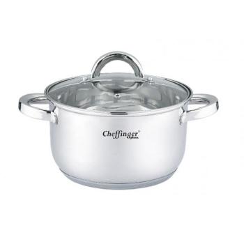 Olla de Acero Inoxidable Cheffinger 28cm con Tapa de Cristal - 10 Litros - Apta para Inducción, Gas y Vitrocerámica
