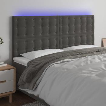 Cabecero LED gris oscuro en terciopelo 200x5x118/128 cm