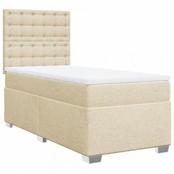Cama Box Spring con colchón de muelles en tela color crema 80x200 cm