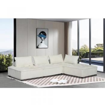 Sofá Esquinero Modular 4 Plazas STAVA | Terciopelo Texturado Blanco | Elegante y Cómodo | Diseño Moderno | Asiento Espacioso y Esponjoso | Estructura Robusta de M