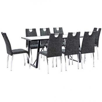 vidaXL Juego de Comedor 9 Piezas Cuero Sintético Mobiliario Decoración Interior Casa Hogar Robusto Duradero Resistente Funcional Práctico Útil Negro