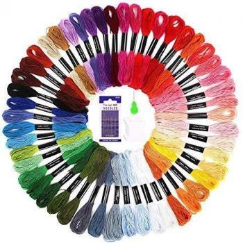 SOLEDI Hilos Punto de Cruz, Usado en Costura y Para Hacer Pulseras, Perfecto para Principiantes en Bordado, Incluye Agujas y Enhebrador, Variedad de Colores