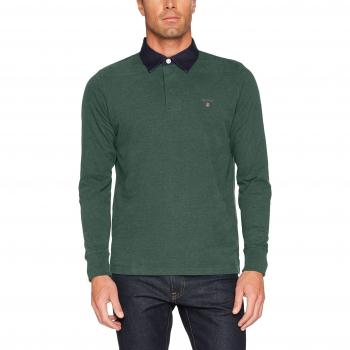 GANT Long-Sleeved Rugby Shirt, Camisa Manga Larga para Hombre, Verde