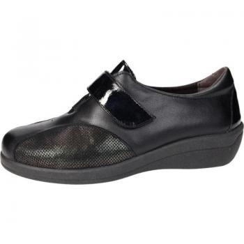 Mocasines de Piel para Señora DOCTOR CUTILLAS, Color Negro, Piso Goma Antideslizante, Velcro para Mejor Ajuste, Hechas en España