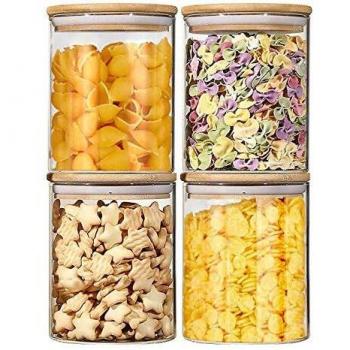VIVILINEN Juegos de Tarros de Almacenamiento de Cristal con Hermético Tapa de Bambú, Recipientes Organizador de Varios Tamaños para Conservar Alimentos Té,Café,Azúca,Harina,Pasta