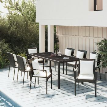 9-Piece Black Poly Rattan Garden Dining Set with Cushions