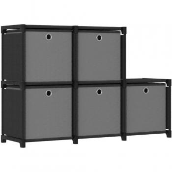 Estantería de 5 cubos con cajas de tela negra 103x30x72,5 cm