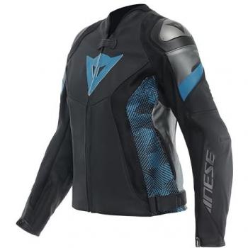 Chaqueta de moto de mujer Dainese Avro 5 Leather, cuero, color negro y azul, talla 42