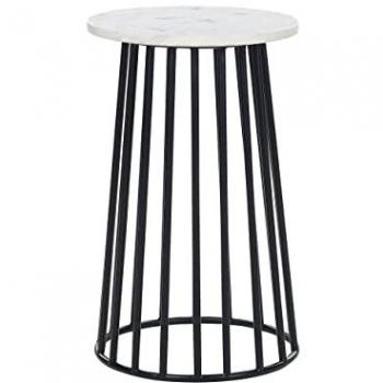 Mesa Auxiliar Redonda de Mármol Blanco con Estructura de Metal Negro 36 x 36 cm Taree