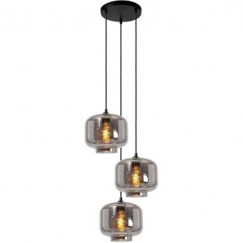 Lámpara colgante Medine, 3 luces E27, Ø 46 cm, cristal gris humo