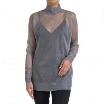 Dolce & Gabbana Gray Mesh Turtleneck Long Sleeve Blouse Top - IT44 | L